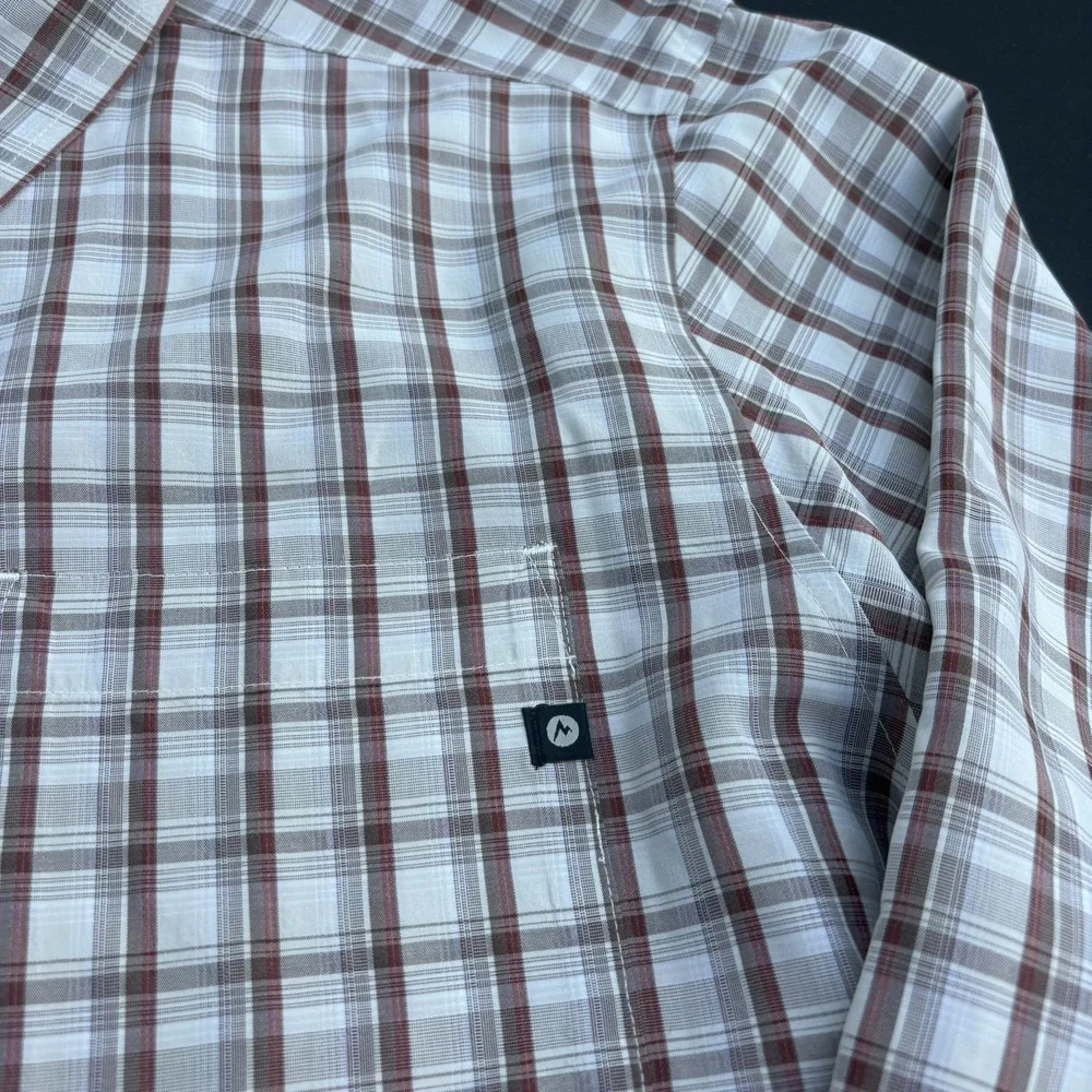 Marmot Shirt Mens Large Red grey Plaid Flannel Button Down Long Sleeve